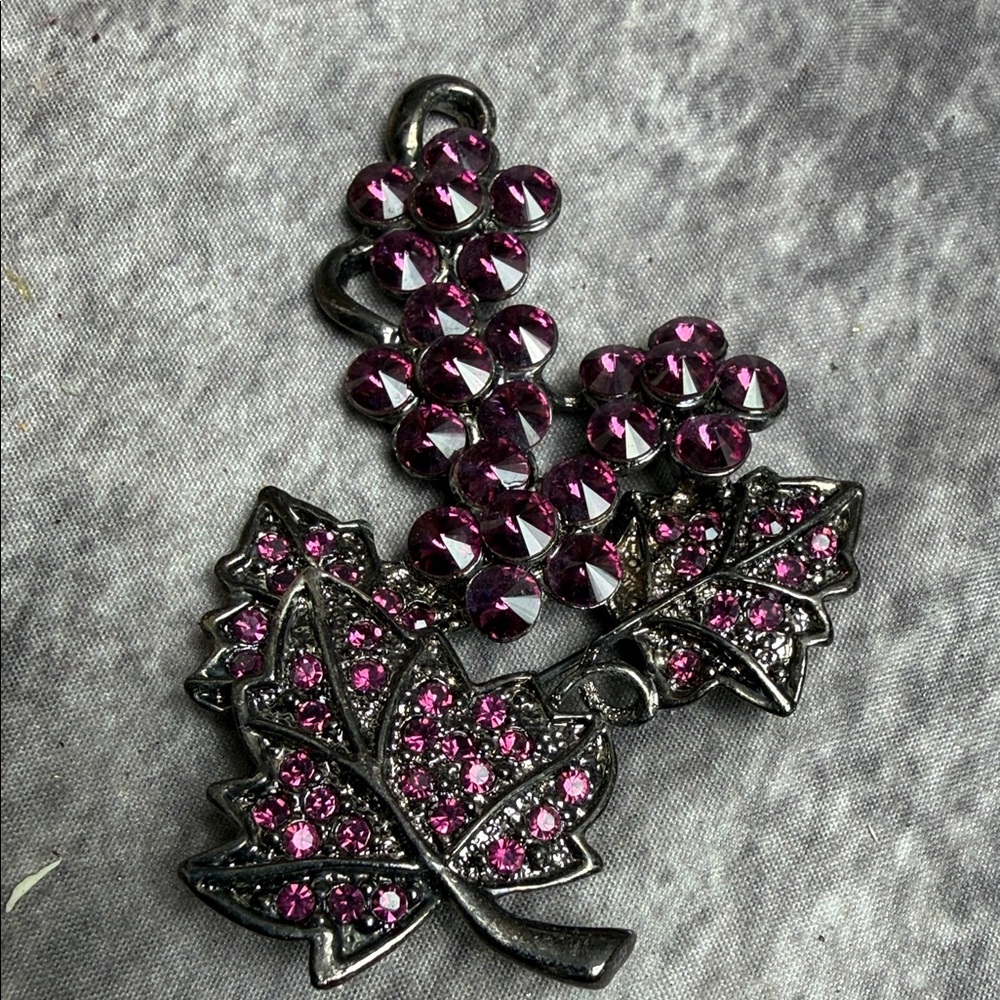 Pink Crystal Leaf Cluster Brooch — Gunmetal Setting EB#1